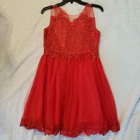 Blush By Us Angels Elegant Red Lace Kids Dress Size 14 - Picture 1 of 13
